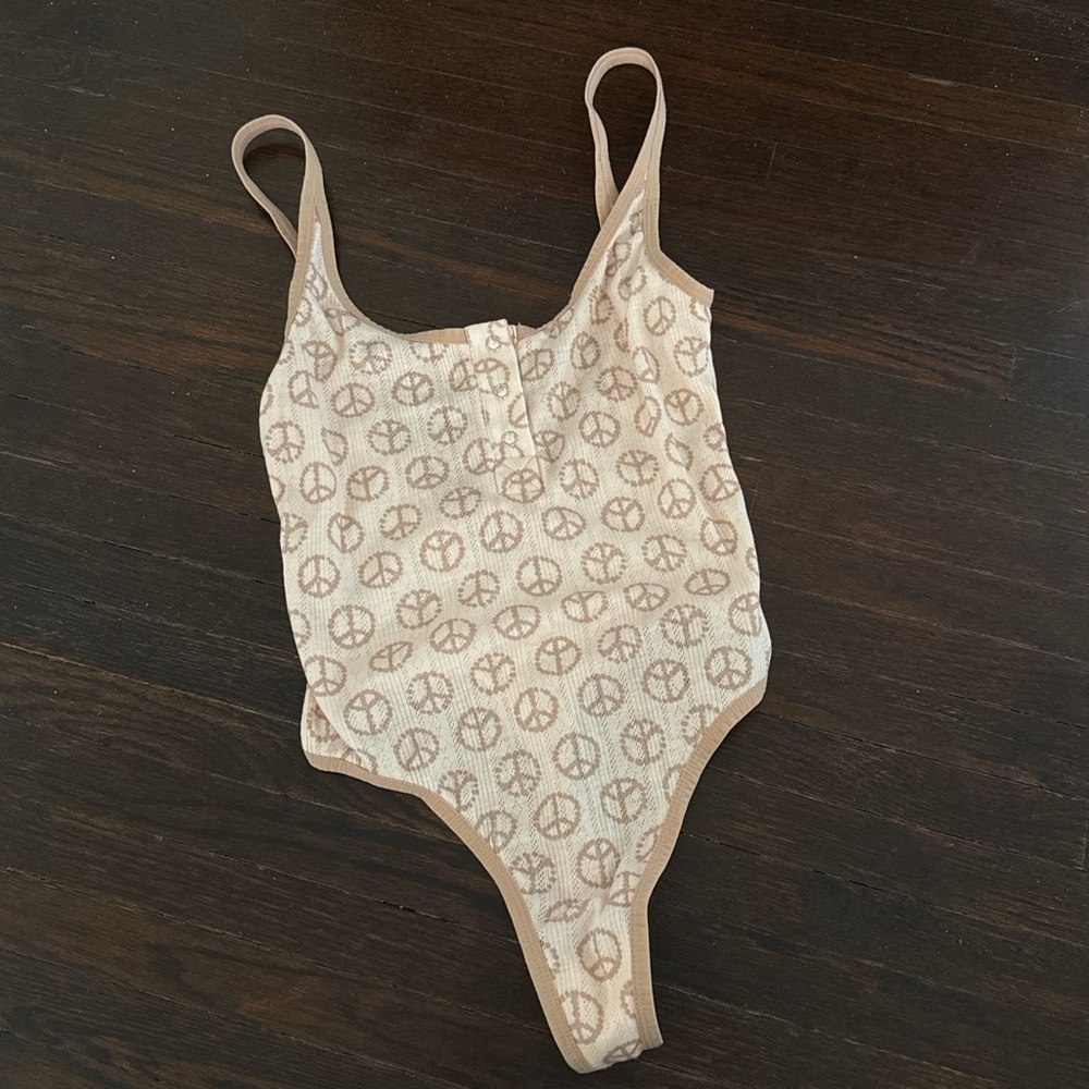 Out From Under Thong Peace Sign Bodysuit